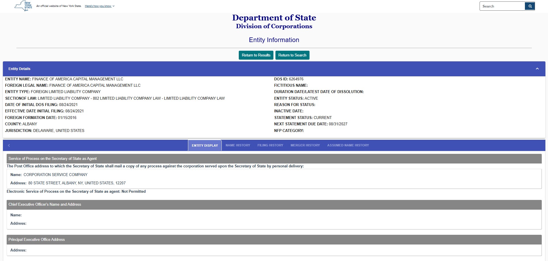 Entity Information - New York State Department